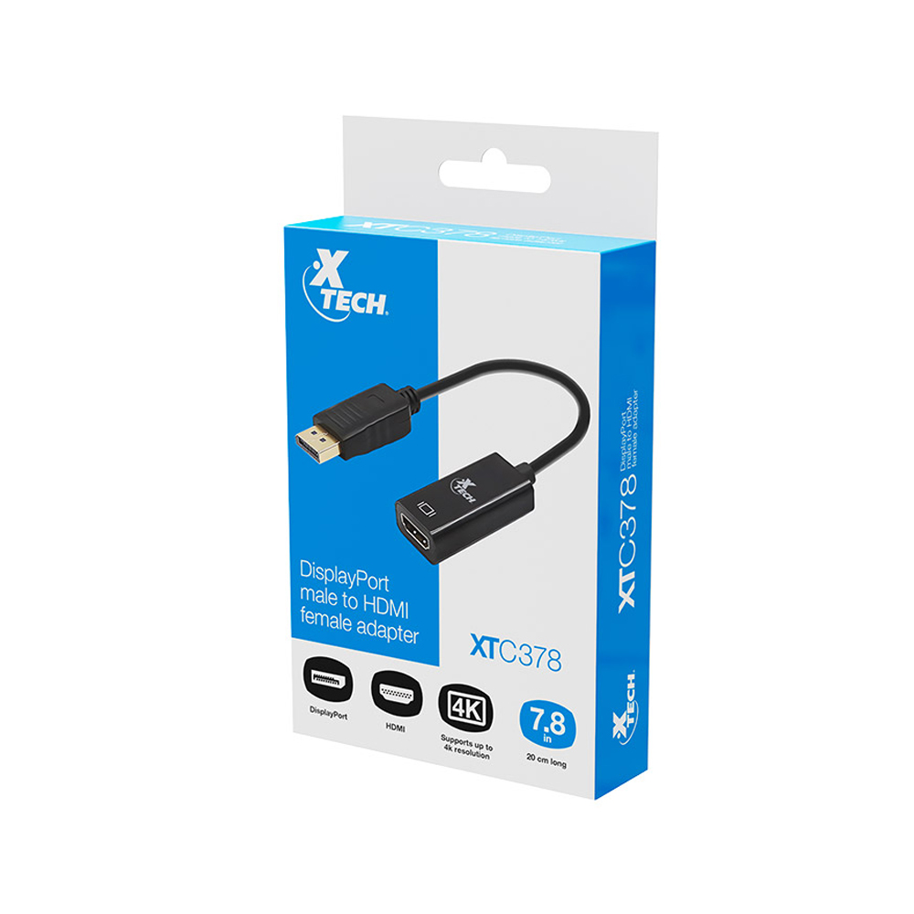 ADAPTADOR DE PANTALLA XTECH DE 20 PINES DISPLAYPORT A HDMI 19 PINES, COLOR NEGRO - CONEXIÓN RÁPIDA - 1