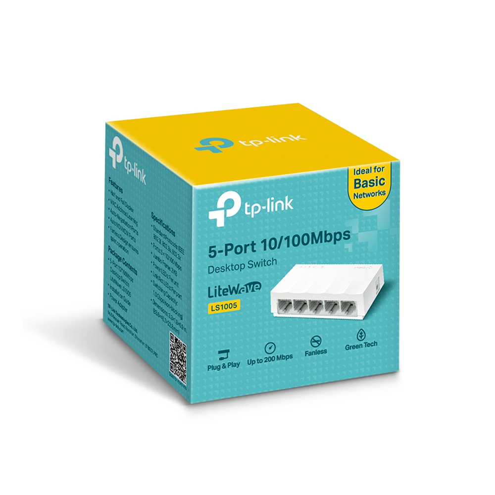 CONMUTADOR TP-LINK LITEWAVE LS1005, 5 PUERTOS 10/100, SOBREMESA, IDEAL PARA RED DOMÉSTICA Y PEQUEÑAS OFICINAS - 1