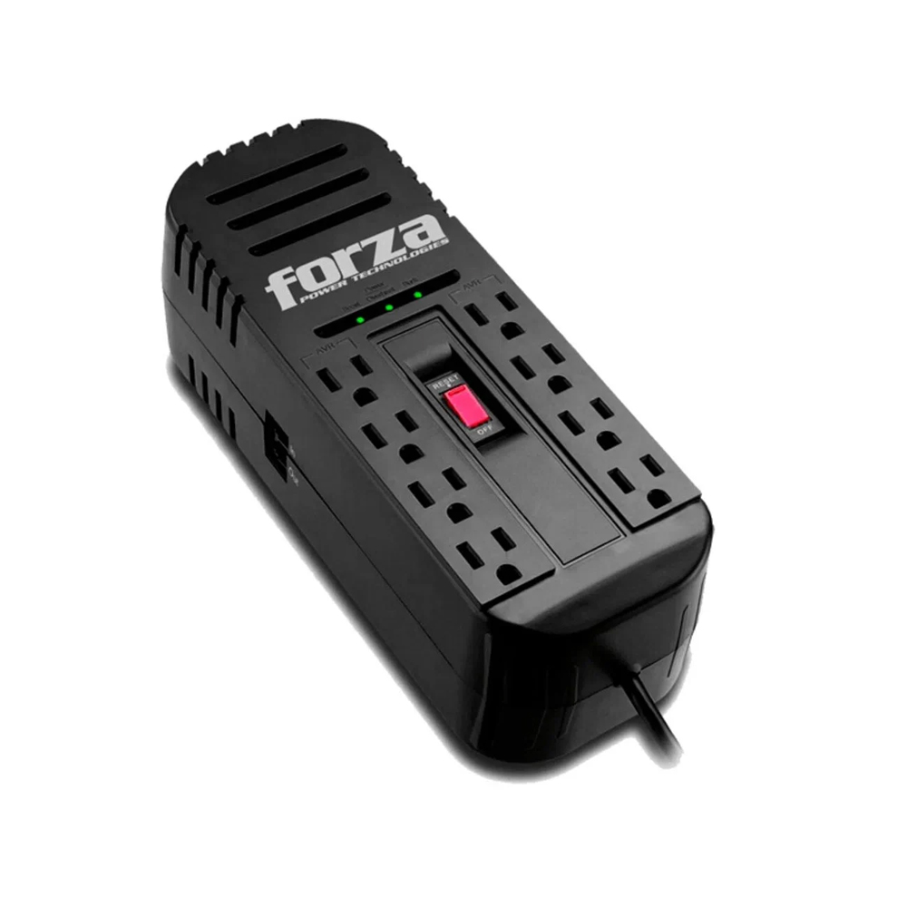 REGULADOR AUTOMÁTICO DE VOLTAJE FORZA 220 V - 8 TOMAS DE CORRIENTE, 2200 VA, EXTERNO, EFICIENTE Y SEGURO - 1