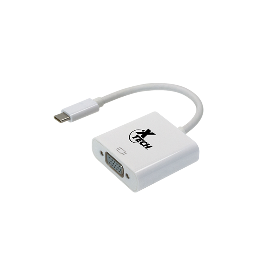 ADAPTADOR DE PANTALLA XTECH USB TIPO C A VGA, COLOR BLANCO BRILLANTE - CONECTA Y PROYECTA FACILMENTE - 1
