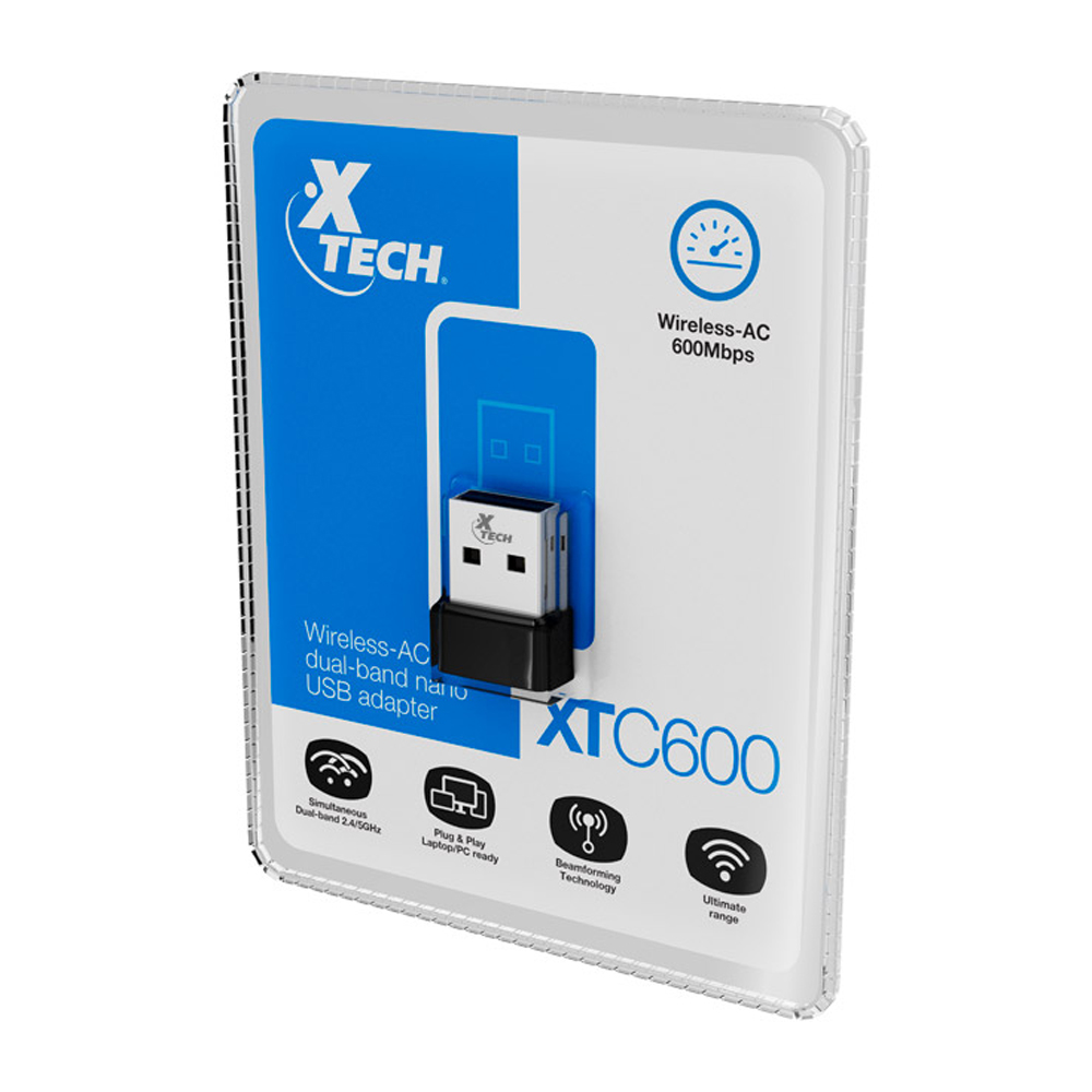 ADAPTADOR DE RED XTECH USB 2.0 INALÁMBRICO AC DOBLE BANDA 600MBPS - CONEXIÓN RÁPIDA Y EFICIENTE - 1