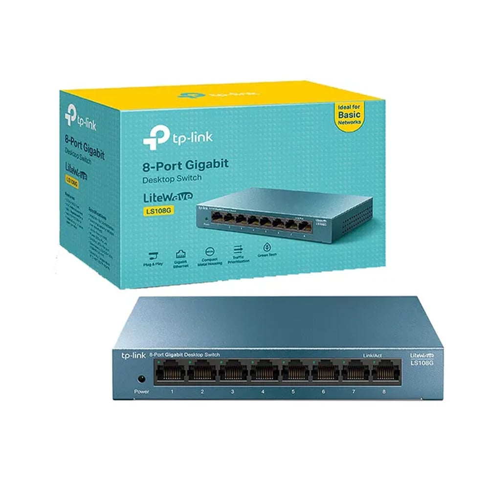 CONMUTADOR TP-LINK LITEWAVE LS108G DE 8 PUERTOS GIGABIT - SOBREMESA, FÁCIL INSTALACIÓN, ALTA VELOCIDAD - 1