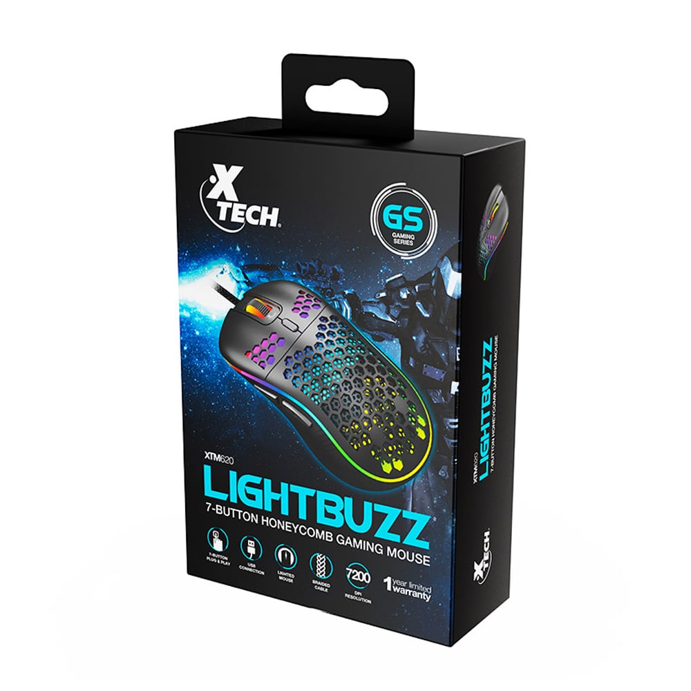 MOUSE GAMING XTECH XTM-620, USB CON 7 BOTONES, DISEÑO HONEYCOMB, COLOR NEGRO, ÓPTIMO PARA JUGADORES - 1