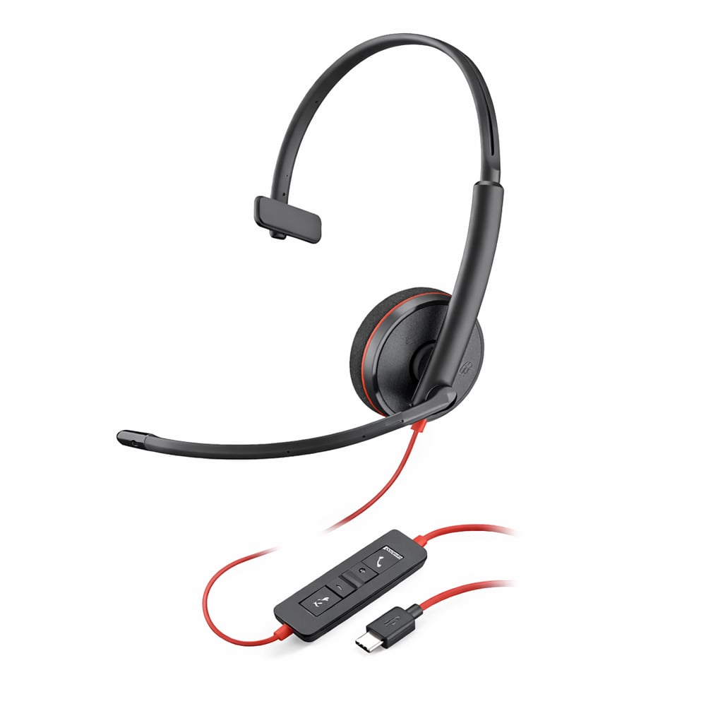 AURICULARES POLY BLACKWIRE 3210: CABLEADO, MONO Y CON CANCELACIÓN DE RUIDO - USB-C Y 3.5MM - NEGRO - 1