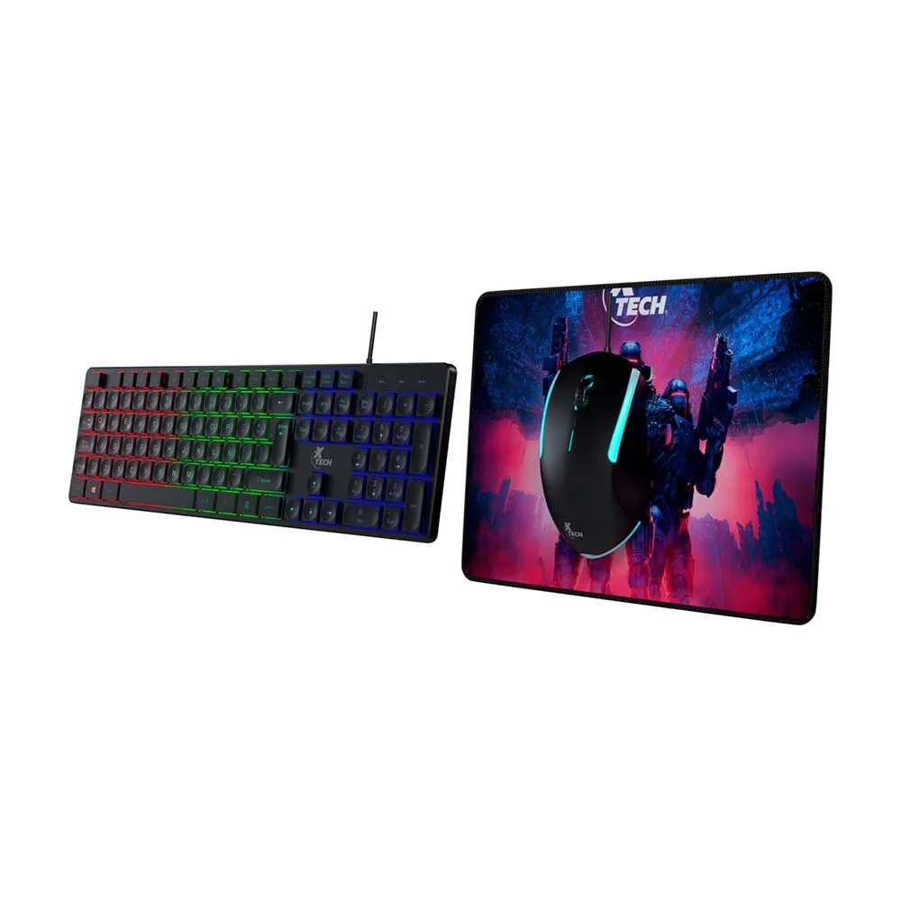 TECLADO, RATÓN Y ALFOMBRILLA XTECH XTK-535S - CABLEADO, USB, ESPAÑOL, COLOR NEGRO, PARA GAMING - 1