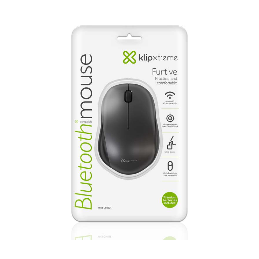 MOUSE INALÁMBRICO KLIP XTREME BLUETOOTH 5.0, 1600 DPI, NEGRO Y GRIS, 3 BOTONES, CÓMODO Y EFICIENTE - 1