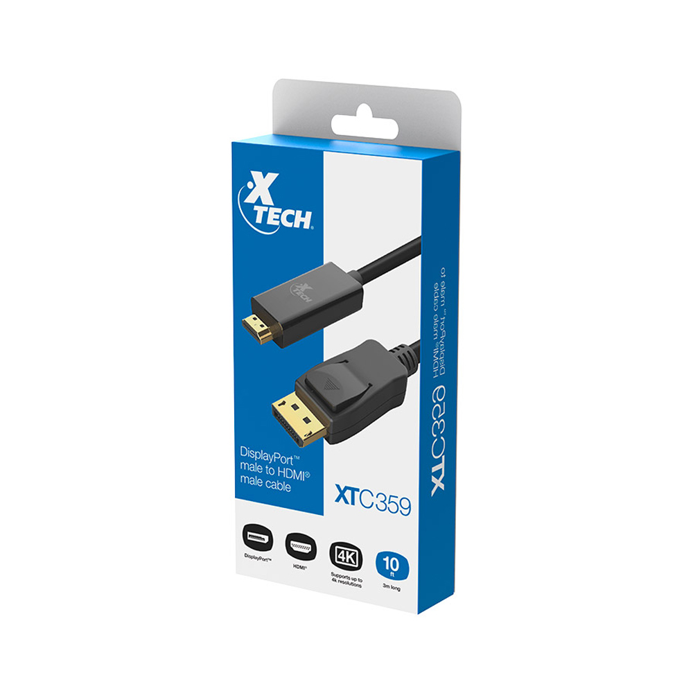 CABLE DISPLAYPORT A HDMI XTECH 3M, NEGRO - CONECTA TUS DISPOSITIVOS FÁCILMENTE Y DISFRUTA DE ALTA CALIDAD 영상. - 1