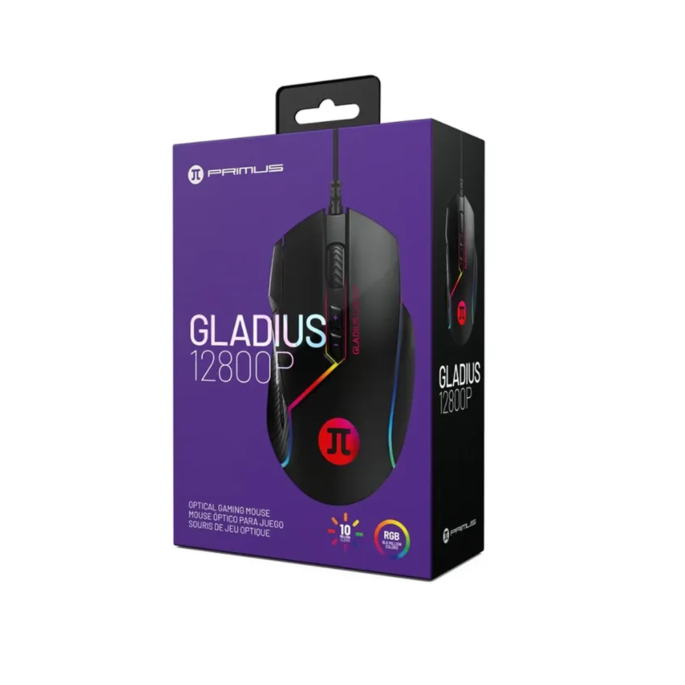 MOUSE PRIMUS GAMING GLADIUS 12800 - CONEXIÓN USB 2.0, CABLEADO Y PRECISIÓN PARA GAMERS - 1