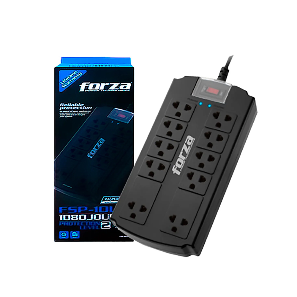 SUPRESOR DE PICOS FORZA POWER - 10 TOMAS AC 110/220 V - PROTECCIÓN EFICAZ Y CONFIABLE - 1