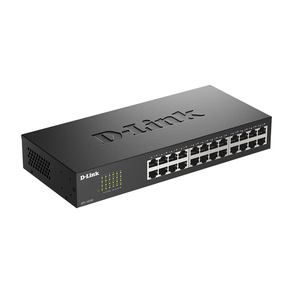 CONMUTADOR D-LINK DES-1024D DE 24 PUERTOS, 100MB, DISEÑO EFICIENTE Y ALTA CONECTIVIDAD - 1