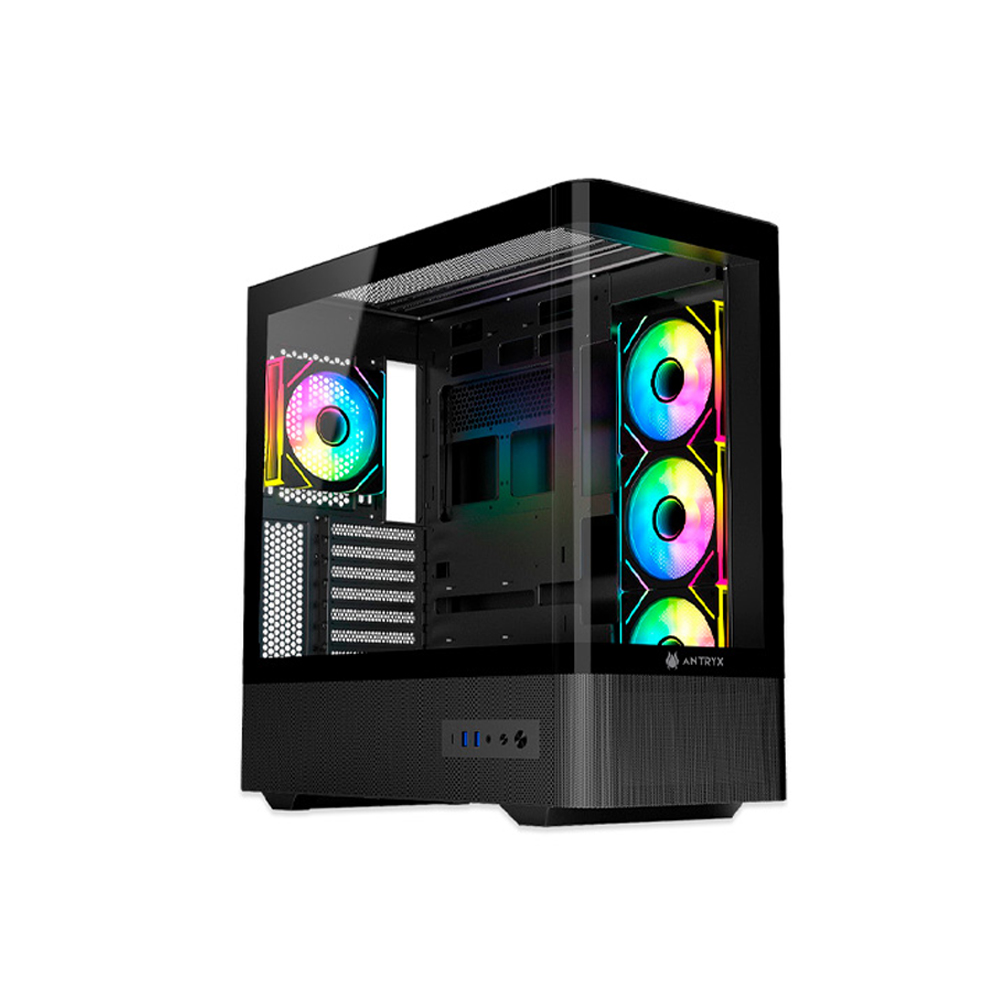CASE MID TOWER ANTRYX FX-830 ARGB NEGRO CON 4 VENTILADORES RGB, IDEAL PARA GAMING Y ALTO RENDIMIENTO - 1