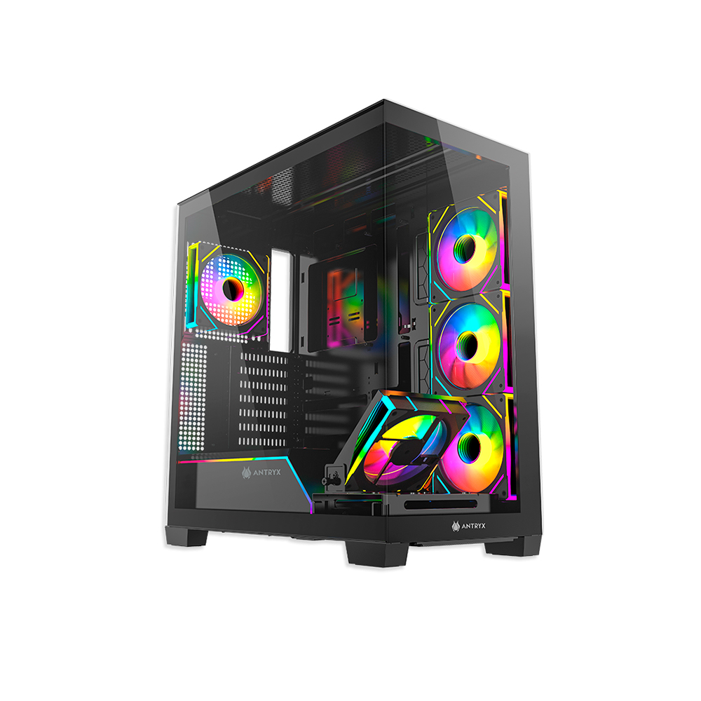 CASE MID TOWER ANTRYX FX-850 PRO ARGB CON 5 VENTILADORES NEGROS, IDEAL PARA PC GAMING - 1