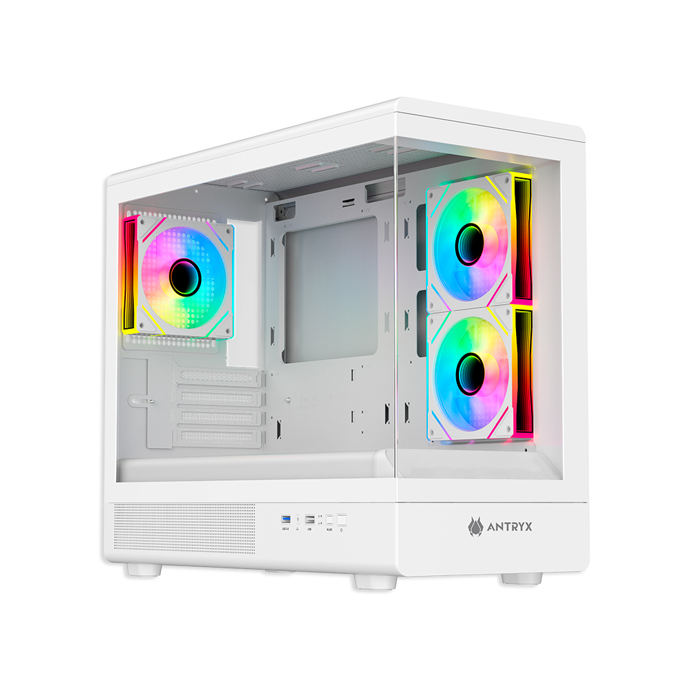 CAJA MINI TOWER ANTRYX FX-630M ARGB CON 3 VENTILADORES, COLOR BLANCO, IDEAL PARA PCS GAMING. - 1