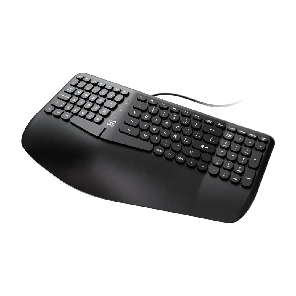 TECLADO KLIP XTREME USB ERGONÓMICO ESPAÑOL, DISEÑO COMFORT, CONEXIÓN POR CABLE, COLOR NEGRO - 1