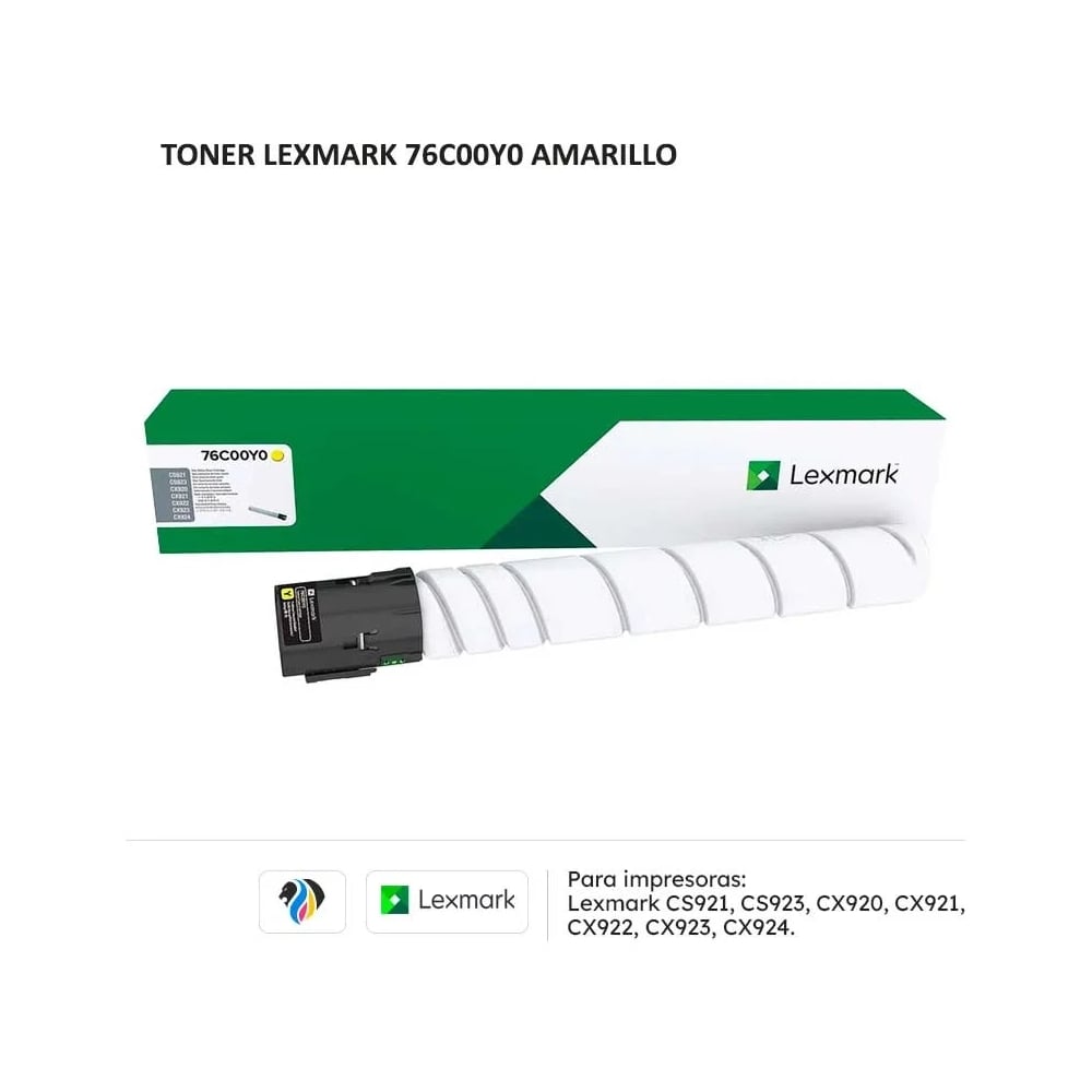 TÓNER LEXMARK AMARILLO 76C00Y0 PARA IMPRESORAS CS92X Y CX92X - ALTO RENDIMIENTO Y CALIDAD. - 1