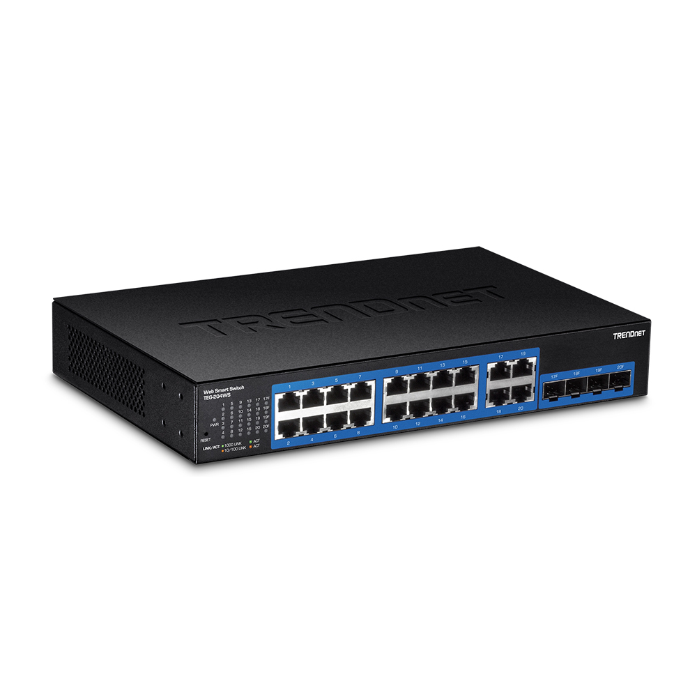 CONMUTADOR GIGABIT DE 16 PUERTOS TRENDNET TEG-204WS CON 4 PUERTOS SFP, IDEAL PARA REDES INTELIGENTES - 1