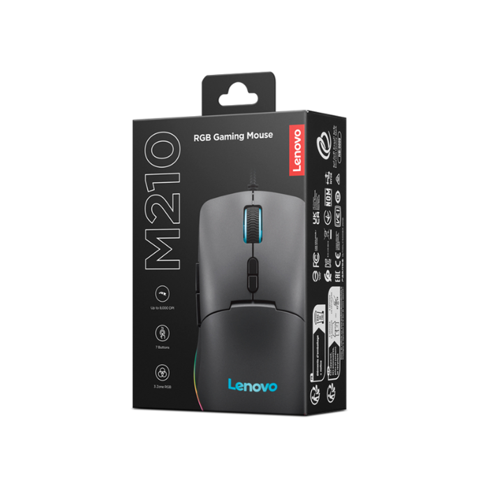 RATÓN GAMING LENOVO M210, 8000 DPI, USB TIPO A, CÓMODO PARA MANOS MEDIANAS Y GRANDES, DISEÑO SIMÉTRICO - 1