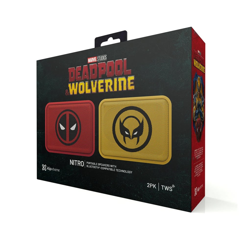 PAR DE ALTAVOCES KLIP XTREME KBS-025MD - SONIDO POTENTE CON DISEÑOS DE DEADPOOL Y WOLVERINE - 1
