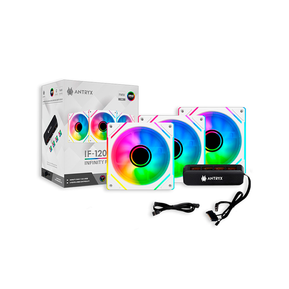 VENTILADOR ARGB ANTRYX INFINITY IF-120 DE 120MM - KIT 3 EN 1 PARA REFRIGERACIÓN EFICIENTE - 1