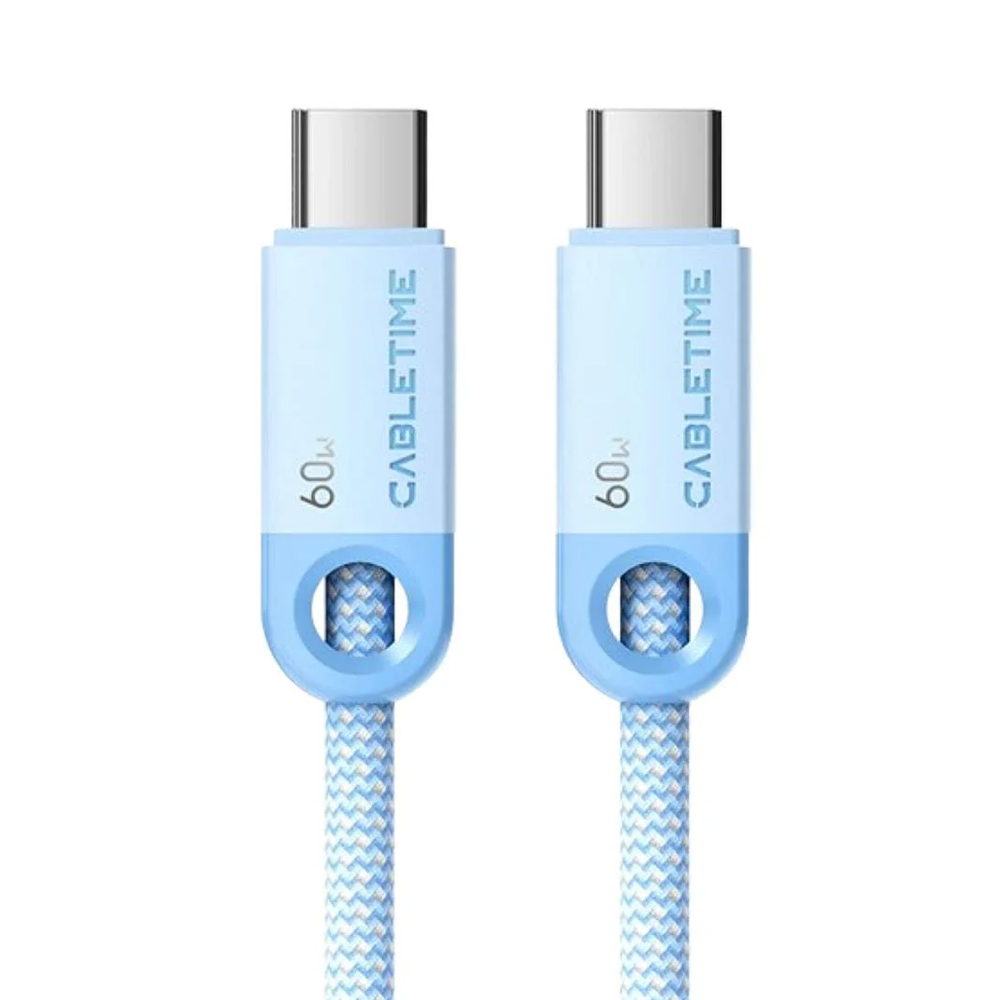 CABLE USB-C A USB-C 2 METROS CABLETIME CUP3L 60W, VELOCIDAD DE CARGA RÁPIDA, COLOR AZUL - 1