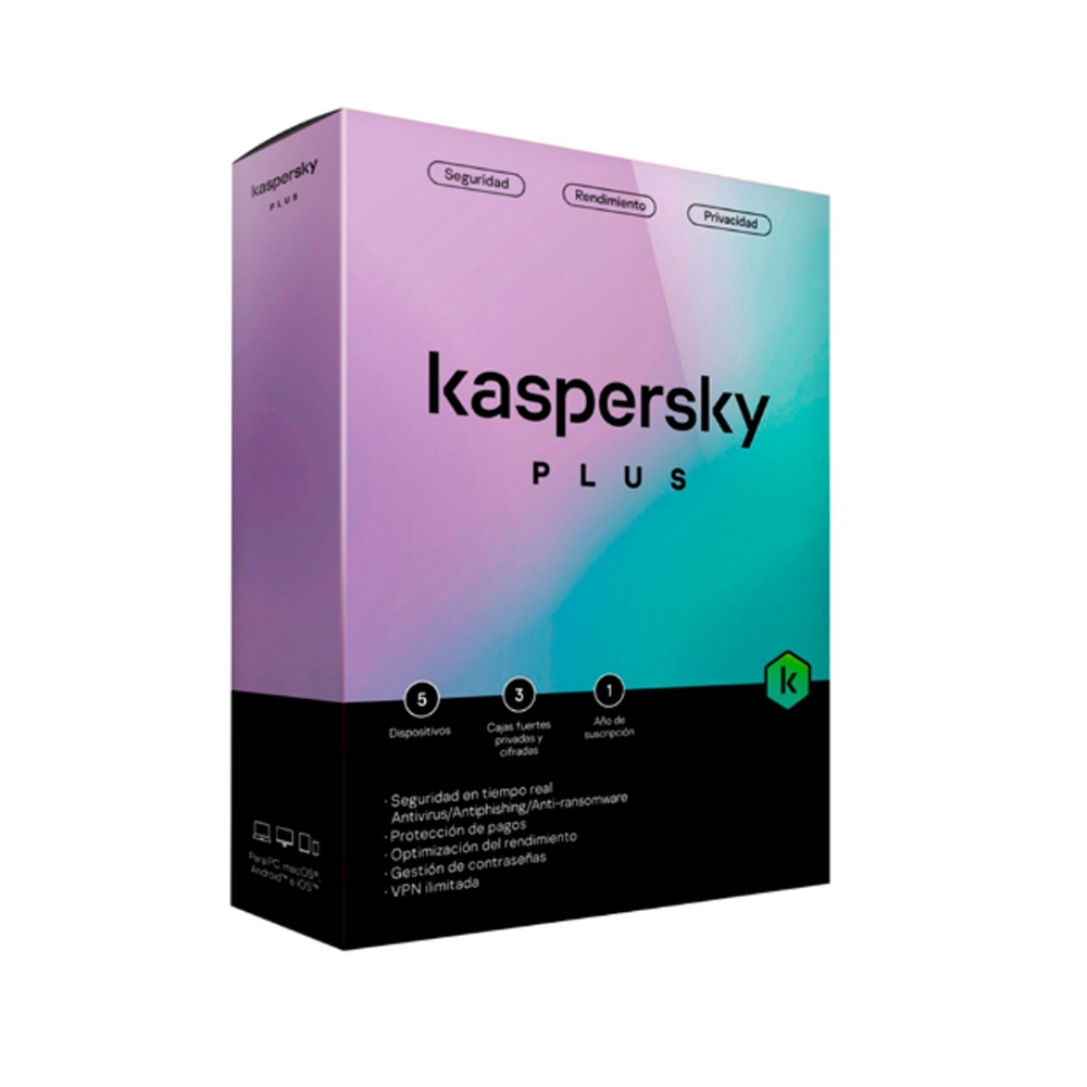 KASPERSKY PLUS 5 DISPOSITIVOS 1 AÑO - SEGURIDAD TOTAL PARA TU HOGAR Y OFICINA - 1