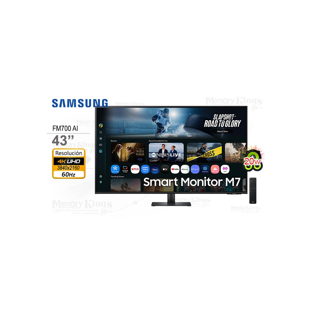 MONITOR SAMSUNG SMART M7 DE 43' 4K UHD, WIFI Y BLUETOOTH CON PARLANTE Y CONTROL INTEGRADO - 1