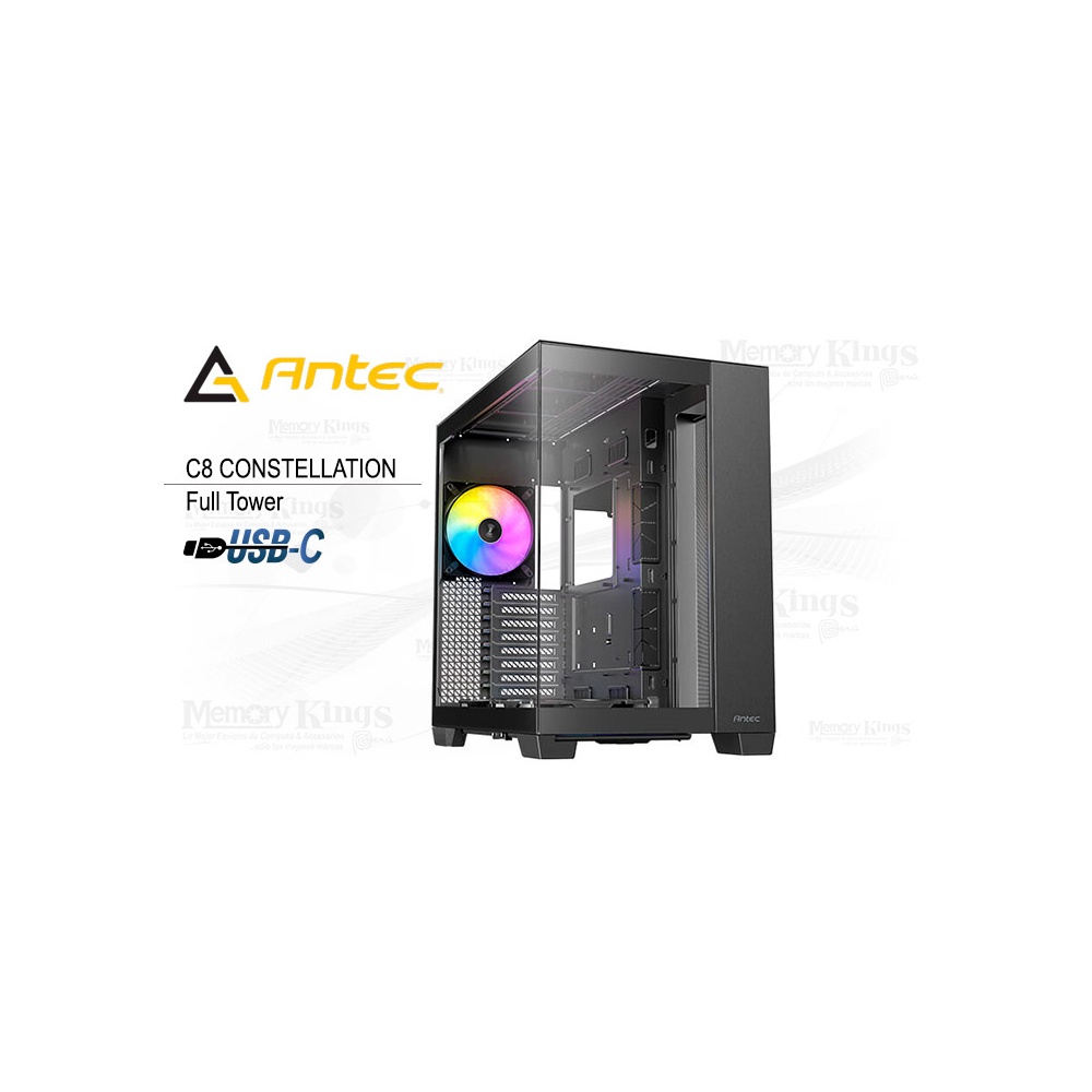 GABINETE FULL TOWER ANTEC C8 ARGB CON ILUMINACIÓN RGB Y DISEÑO ELEGANTE EN COLOR NEGRO - 1