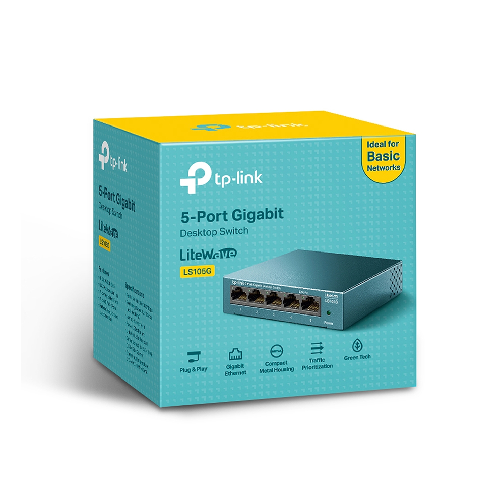 CONMUTADOR TP-LINK LITEWAVE LS105G DE SOBREMESA 5 PUERTOS GIGABIT ETHERNET, 220V CA, SIN GESTIÓN - 1