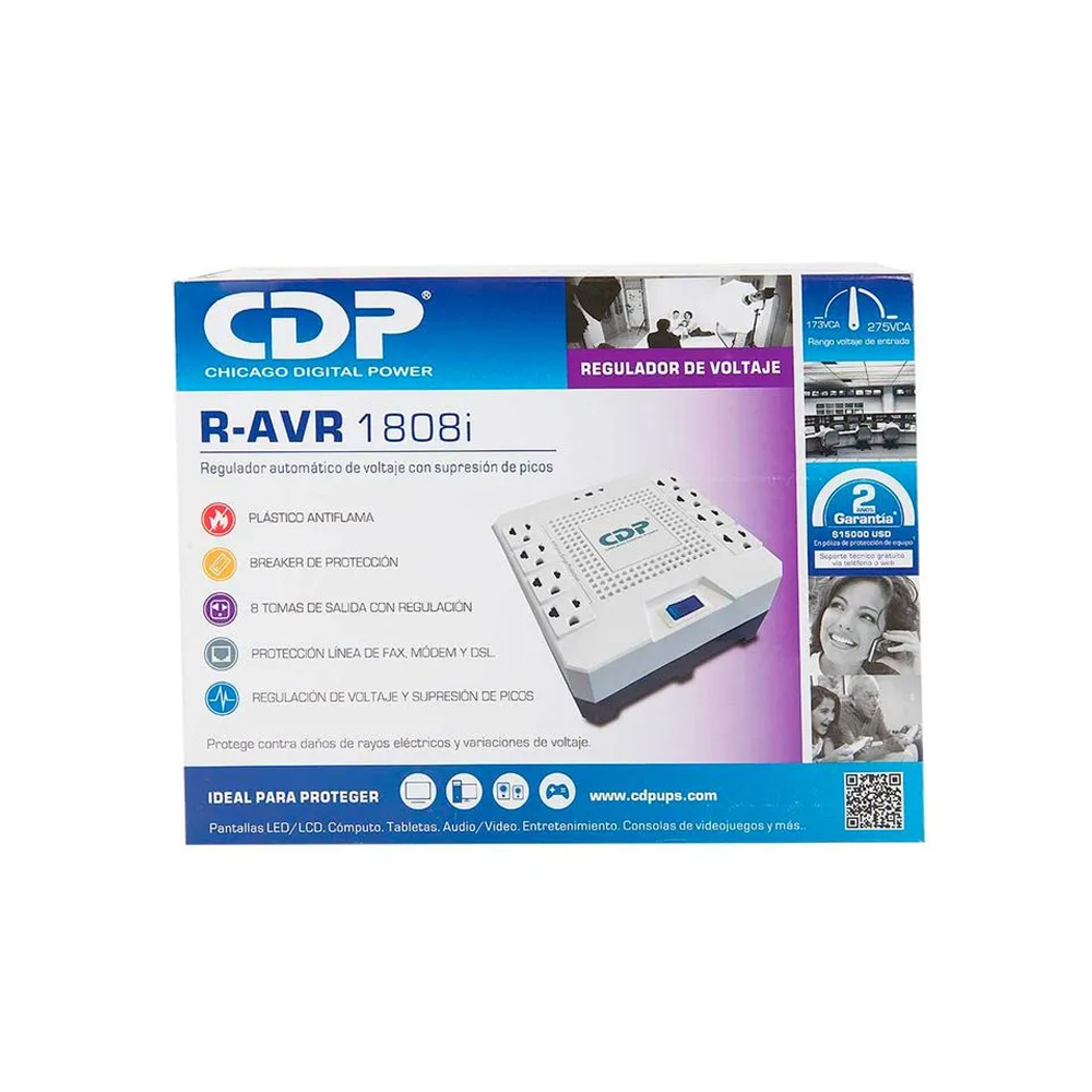 ESTABILIZADOR DE VOLTAJE 1800VA CDP R-AVR1808I - 8 TOMAS, COMPACTO Y EFICIENTE EN COLOR BLANCO - 1