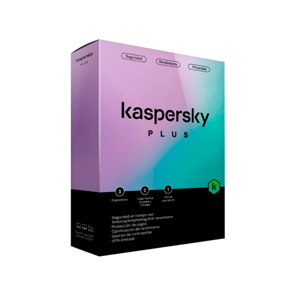 KASPERSKY PLUS 3 PC 1 AÑO - SEGURIDAD TOTAL PARA DISPOSITIVOS MÚLTIPLES, PROTECCIÓN AVANZADA ONLINE - 1