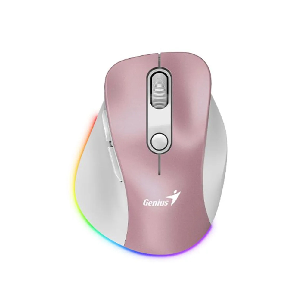 MOUSE GENIUS ERGO 9000S PRO RECARGABLE INALÁMBRICO DUAL BLUETOOTH, 6 BOTONES SILENCIOSOS, RGB ROSA - 1