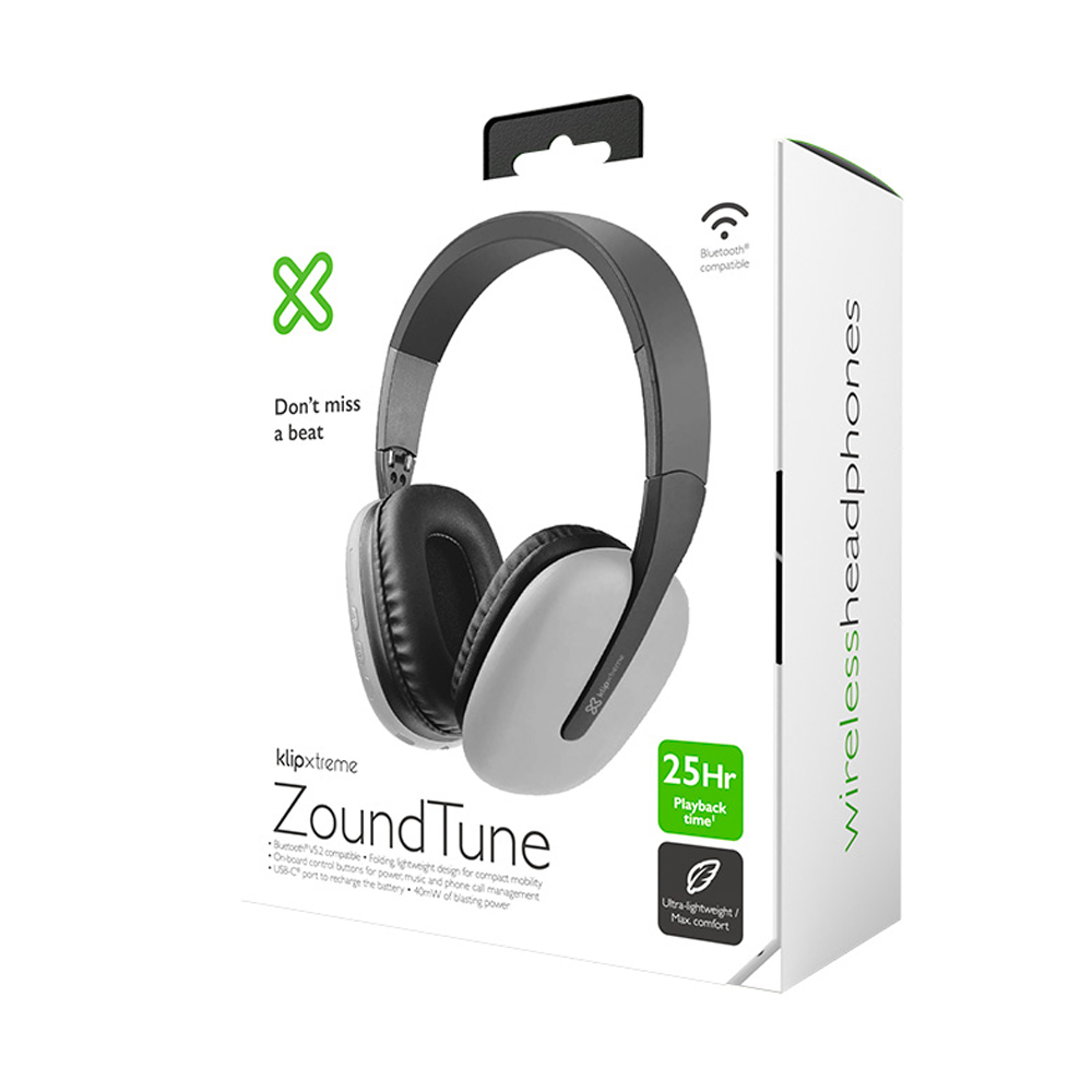 AURICULARES KLIP XTREME ZOUNDTUNE KWH-010GR EN GRIS, SONIDO POTENTE, DISEÑO CÓMODO Y PORTÁTIL - 1