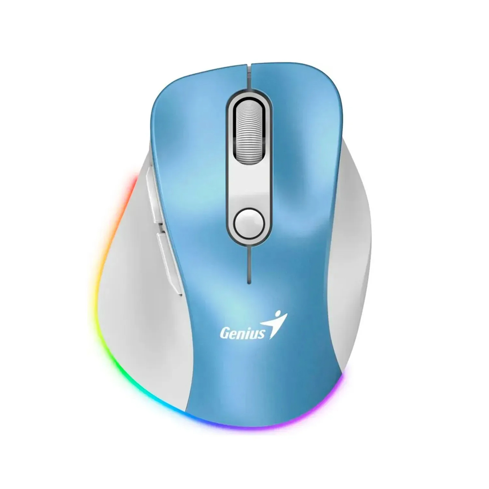 MOUSE GENIUS ERGO-9000S PRO RGB RECARGABLE, INALÁMBRICO Y BLUETOOTH - COMODIDAD Y ESTILO EN AZUL - 1