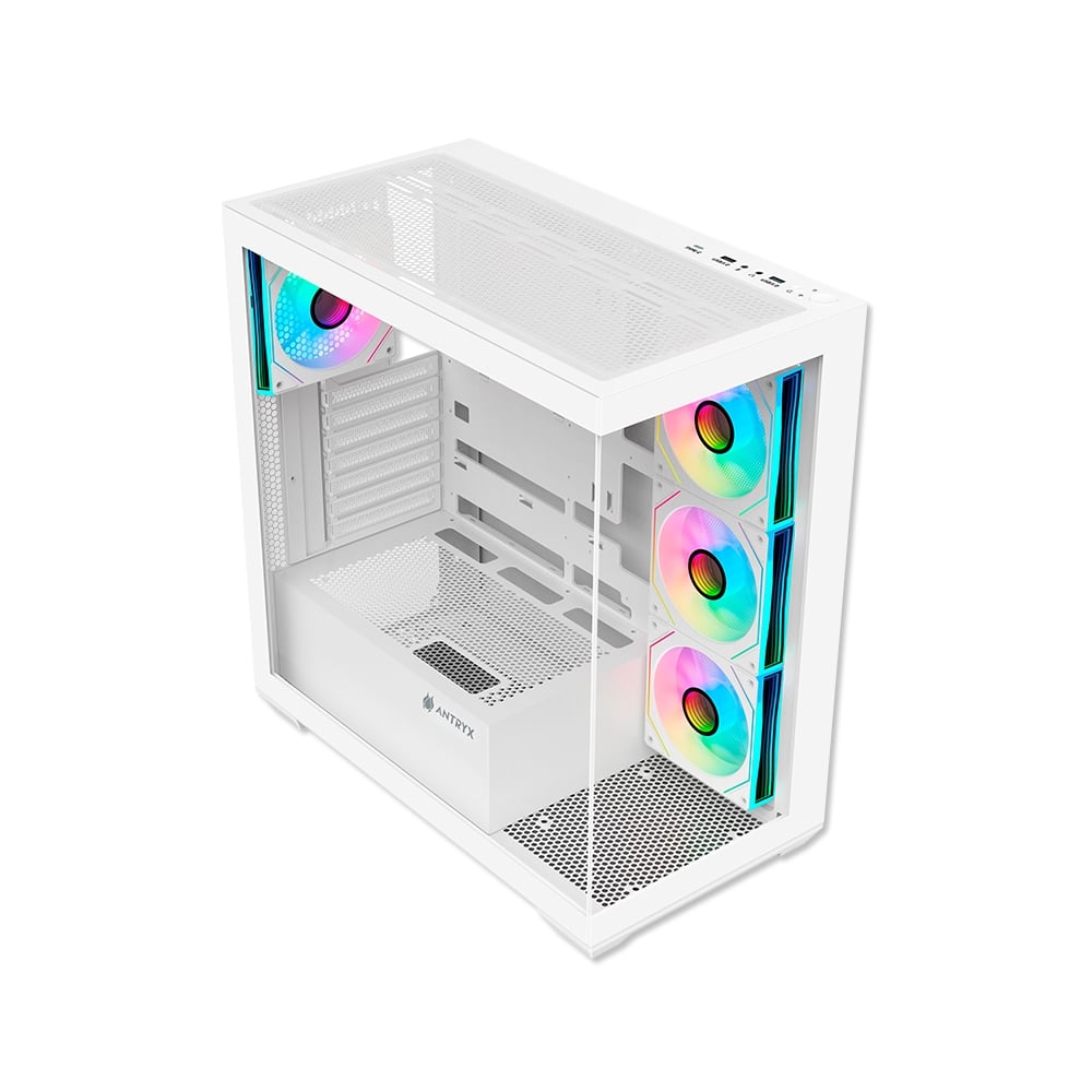 CAJA MID TOWER ANTRYX FX-800 ARGB BLANCA CON 4 VENTILADORES, IDEAL PARA GAMERS Y ENTUSIASTAS DEL PC - 1