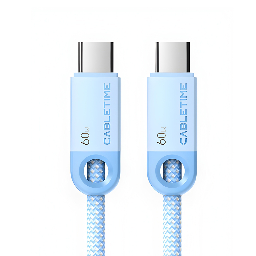 CABLE USB-C A USB-C 1M CABLETIME CUP3H 60W, COLOR AZUL, CARGA RÁPIDA Y ALTA VELOCIDAD - 1