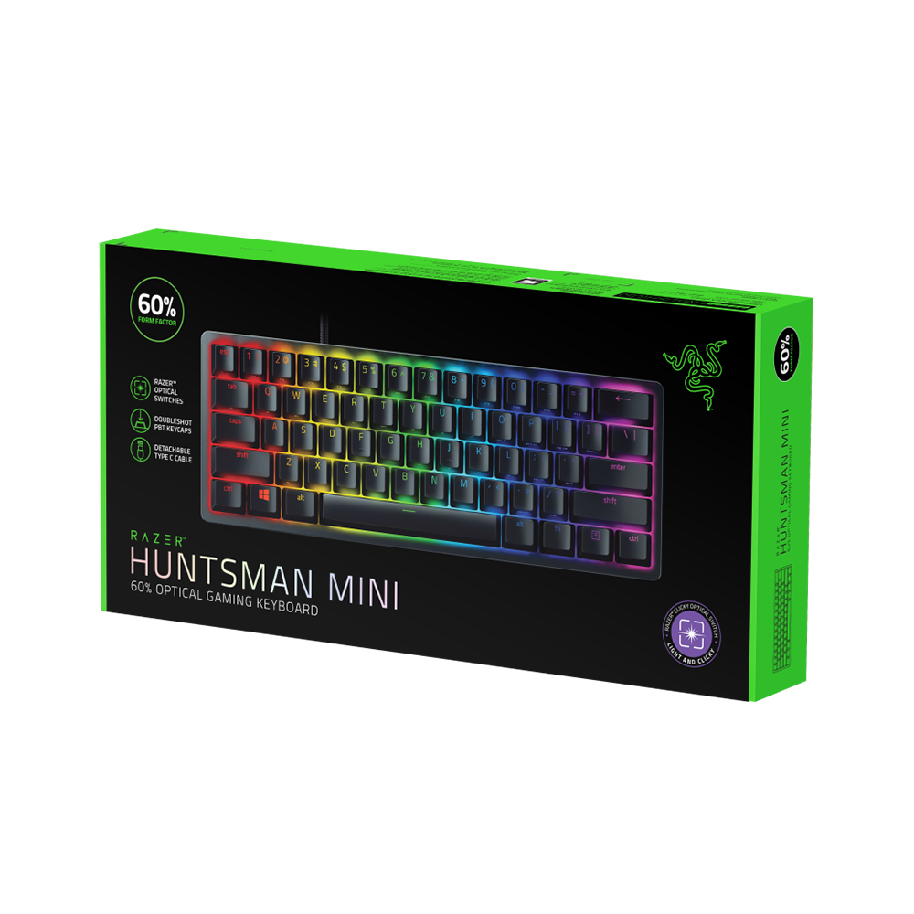 TECLADO RAZER HUNTSMAN MINI OPTO MECÁNICO USB-C, SWITCH PURPLE, RETROILUMINACIÓN CHROMA, NEGRO - 1