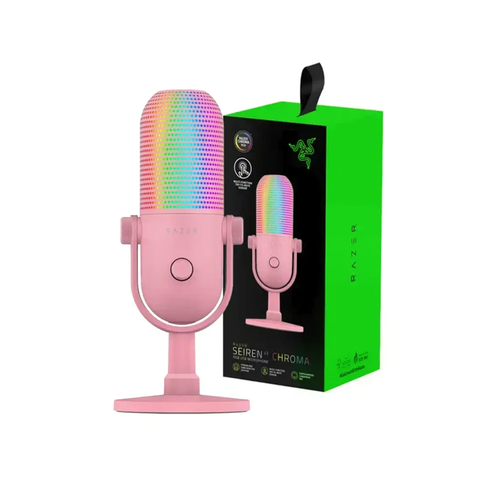 MICRÓFONO RAZER SEIREN V3 CHROMA USB SUPERCARDIOIDE CON SENSOR TOUCH Y SILENCIO EN QUARTZ - 1