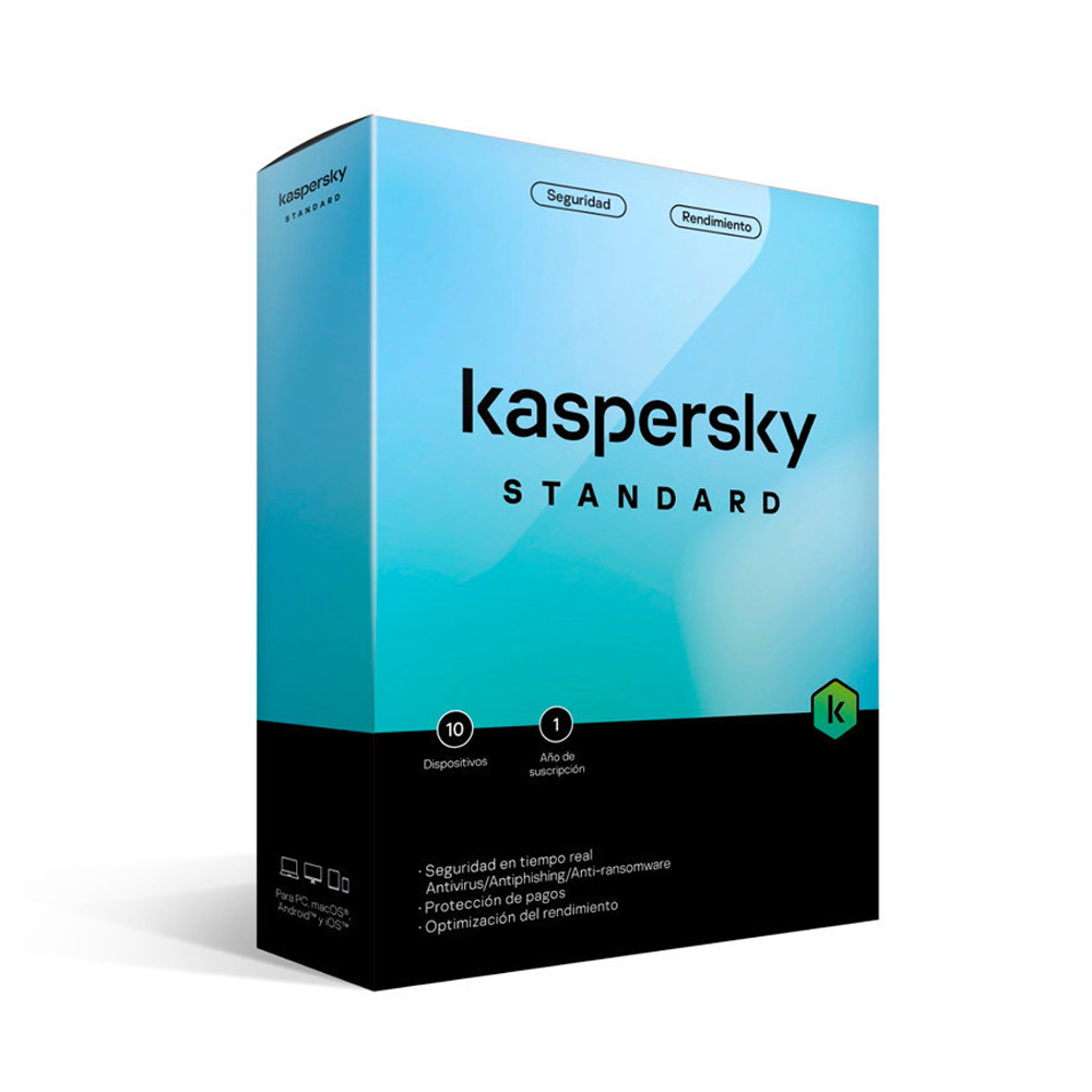 SOFTWARE DE SEGURIDAD KASPERSKY STANDAR 10PC 1Y COMPATIBILIDAD PARA 10 DISPOSITIVOS - 1