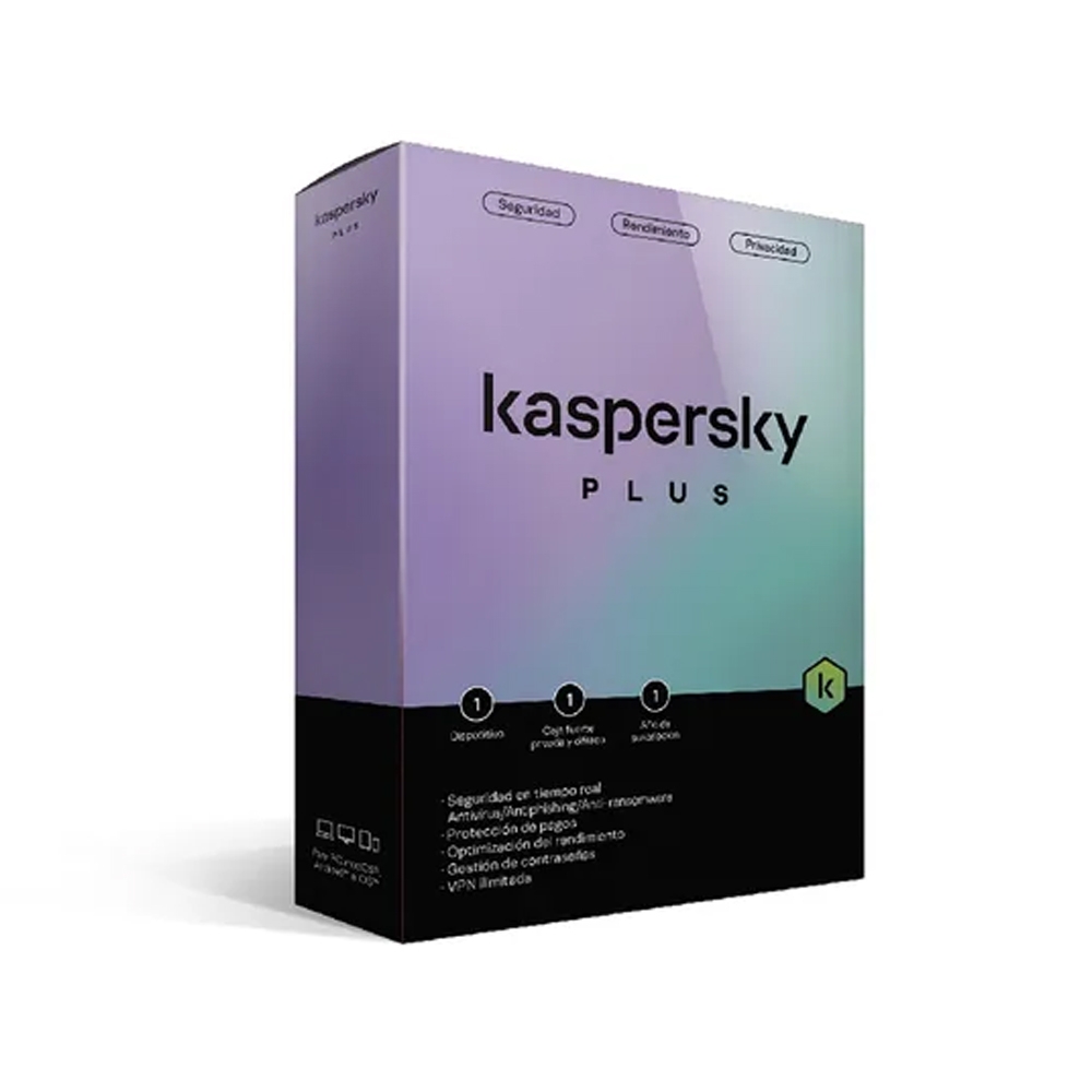 KASPERSKY PLUS PARA 1 PC - SEGURIDAD TOTAL POR 1 AÑO - PROTECCIÓN AVANZADA Y FÁCIL USO - 1