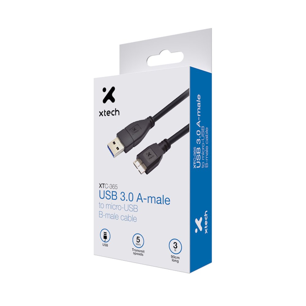CABLE DE DATOS XTECH XTC-365 USB A MICRO USB 3.0 DE 91 CM - CONEXIÓN RÁPIDA PARA DISCOS DUROS - NEGRO - 1