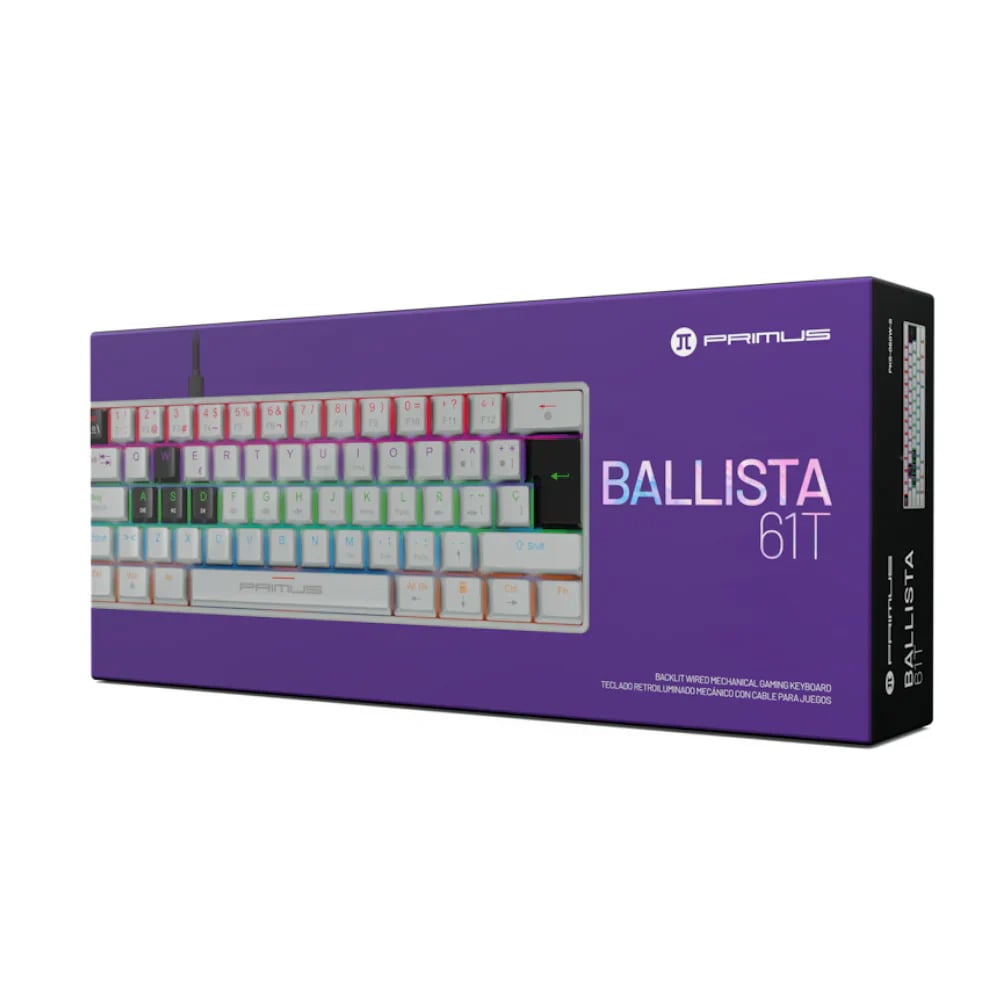TECLADO PRIMUS GAMING USB 2.0 ERGONÓMICO ESPAÑOL, CONECTIVIDAD POR CABLE, NEGRO/BLANCO - 1