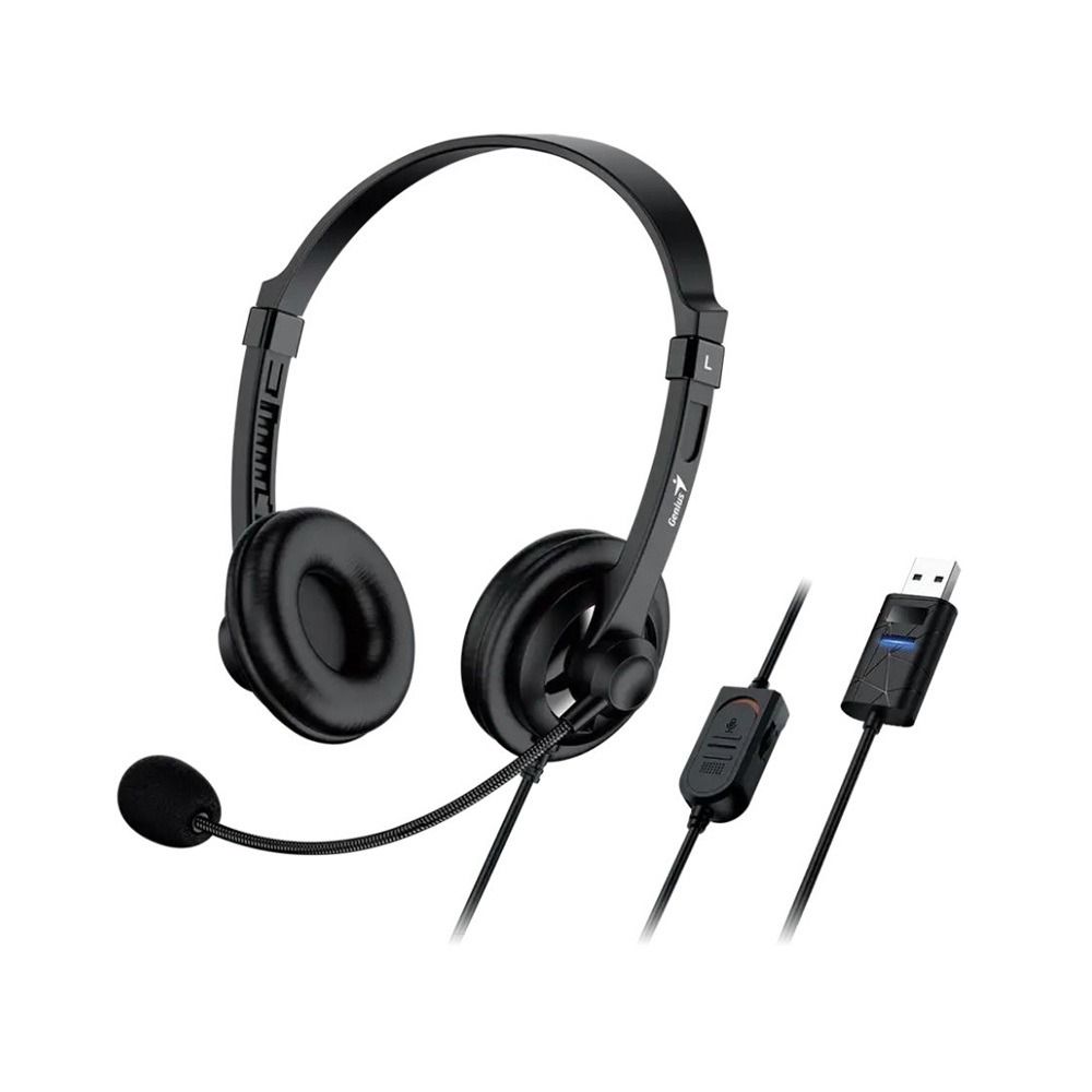 AUDÍFONOS GENIUS HS-230U CON MICRÓFONO USB-A, 2.4M DE CABLE, EN COLOR NEGRO PARA USO CÓMODO - 1
