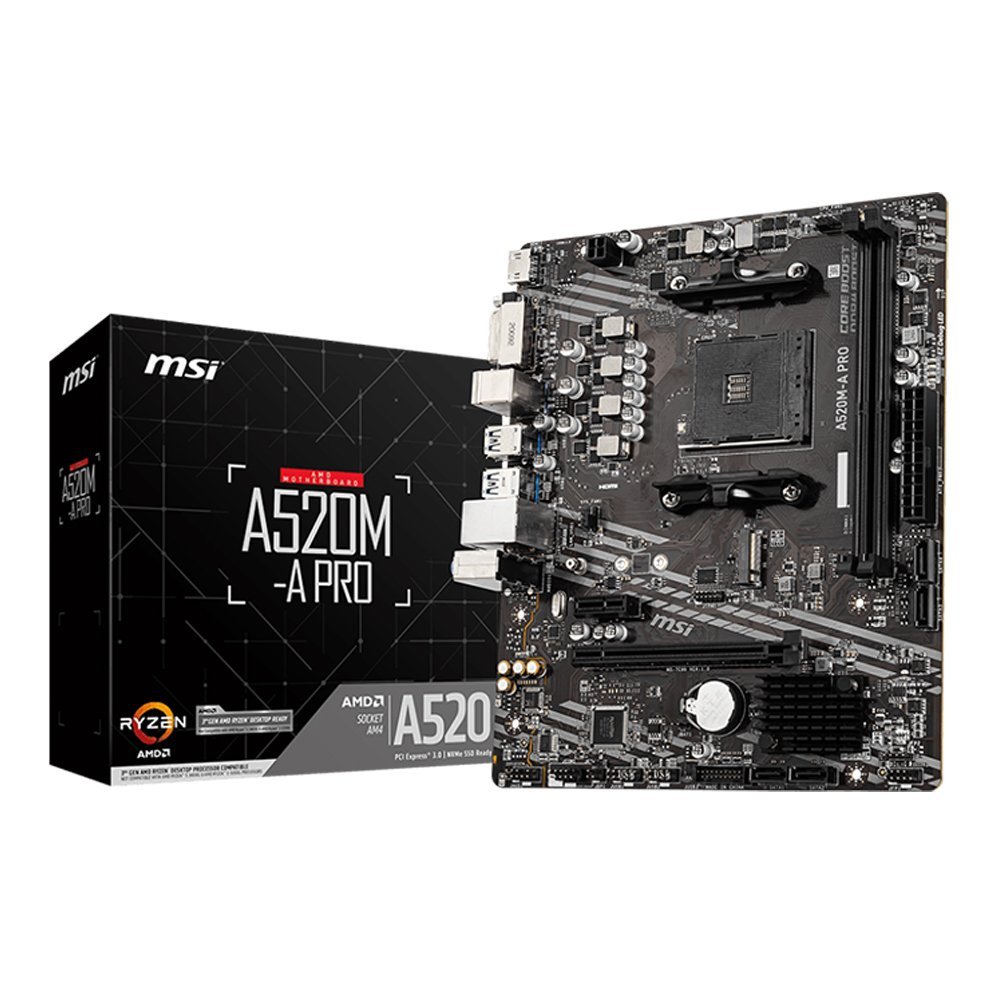 PLACA BASE MSI A520M-A PRO M-ATX, 2 X DDR4 HASTA 64GB, 4400 MHZ, HDMI Y DVI, IDEAL PARA GAMING - 1