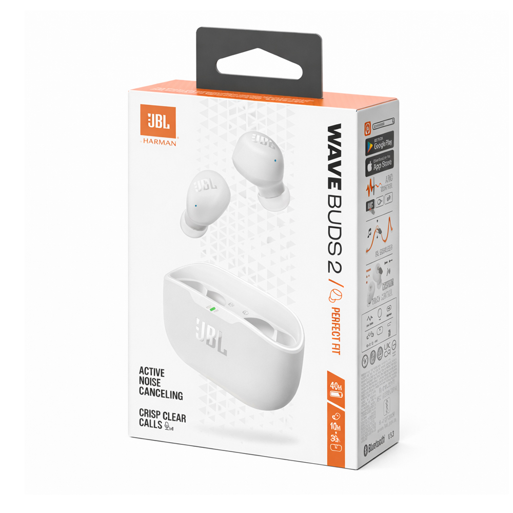 AURICULARES INALÁMBRICOS JBL WAVE BUDS 2, CÓMODOS Y ELEGANTES EN COLOR BLANCO, SONIDO ENVOLVENTE - 1