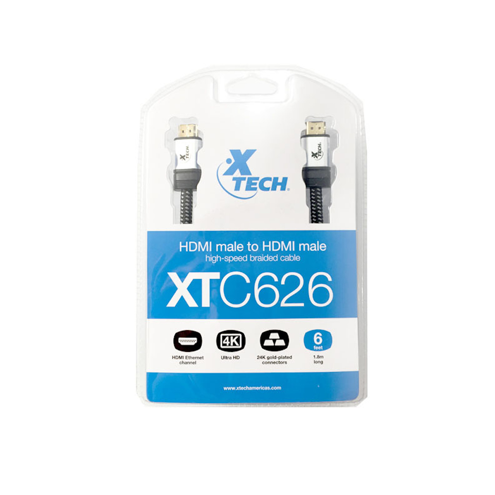 CABLE HDMI XTECH 1.83M - ALTA VELOCIDAD 4K UHD 60HZ CON ETHERNET, CONECTORES MACHO-MACHO - 1
