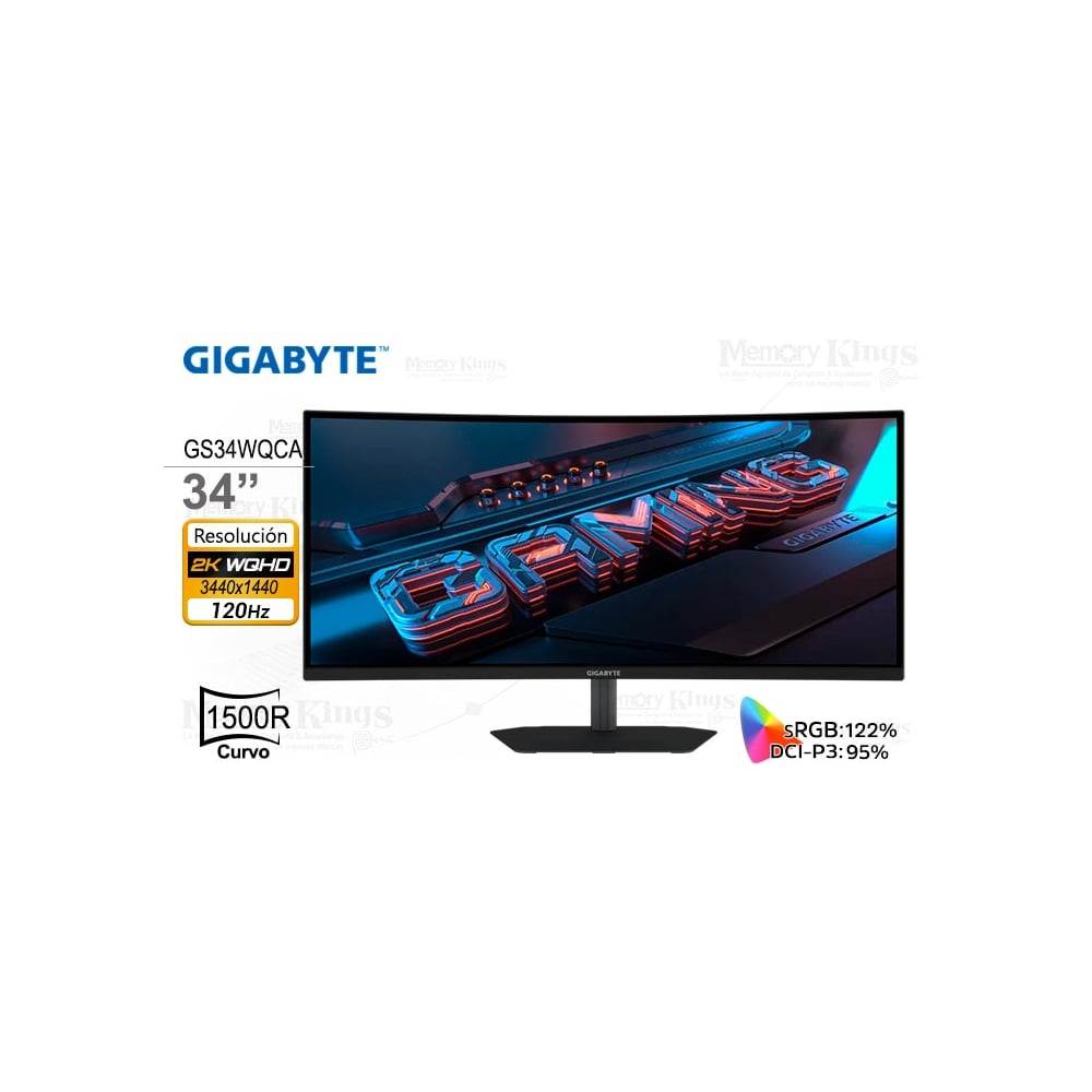 MONITOR CURVO GIGABYTE GS34WQCA 34' 2K WQHD 120HZ 1MS PARA GAMING - ALTA VELOCIDAD Y GRAN INMERSIÓN - 1