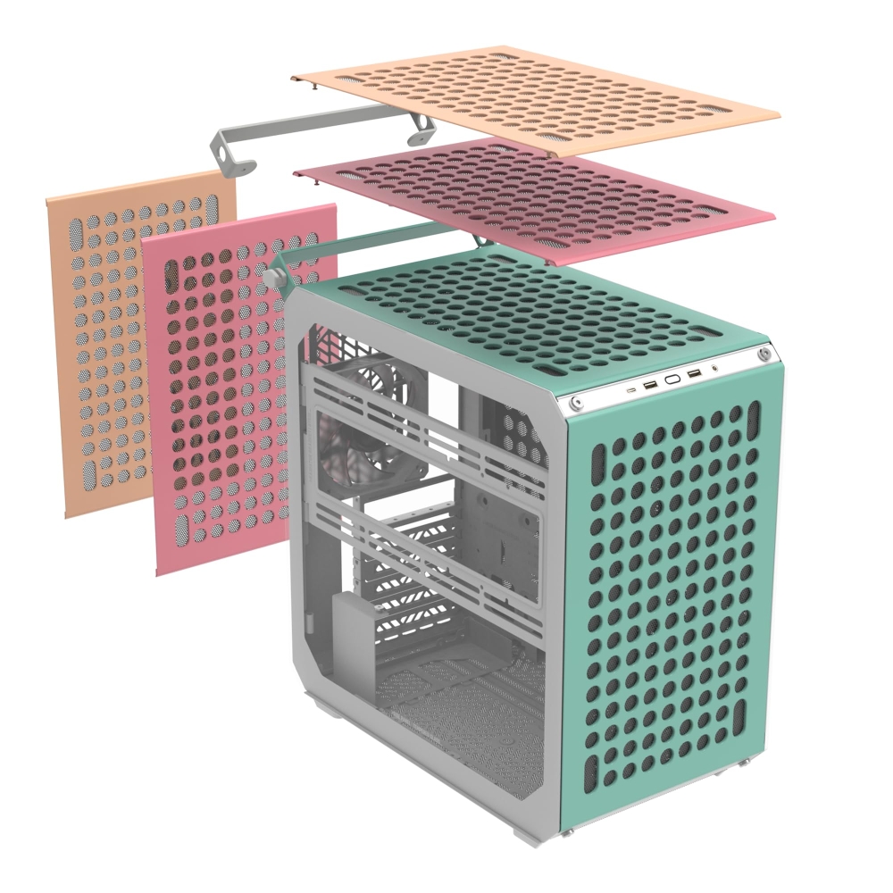 CASE COOLER MASTER QUBE 500 FLATPACK MACARON EDITION - DISEÑO COMPACTO Y COLORIDO PARA PC - 1