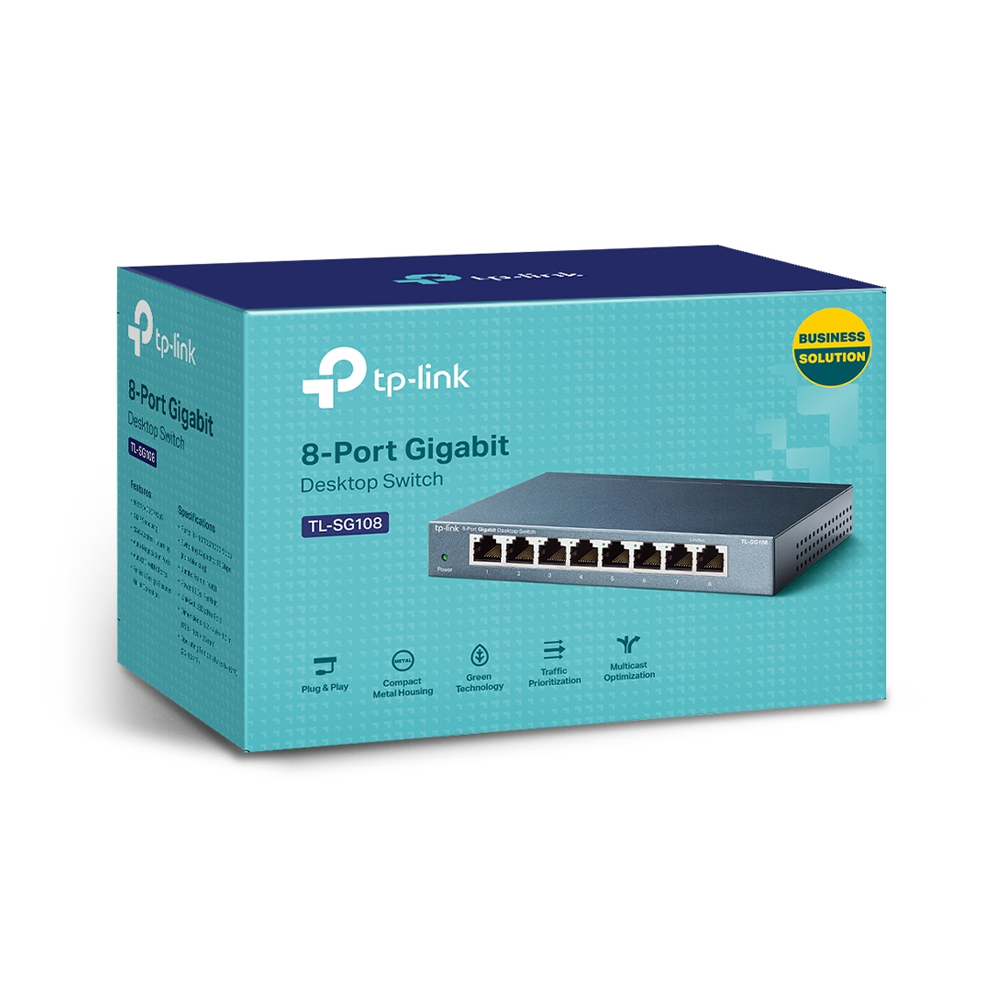 CONMUTADOR TP-LINK TL-SG108 DE 8 PUERTOS GIGABIT, METAL, IDEAL PARA REDES RÁPIDAS Y DURADERAS - 1