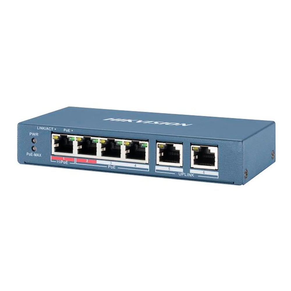 INTERRUPTOR HIKVISION 4 POE+ 100M Y 2 RJ45 GIGABIT - IDEAL PARA REDES SEGURAS Y POTENTES. - 1
