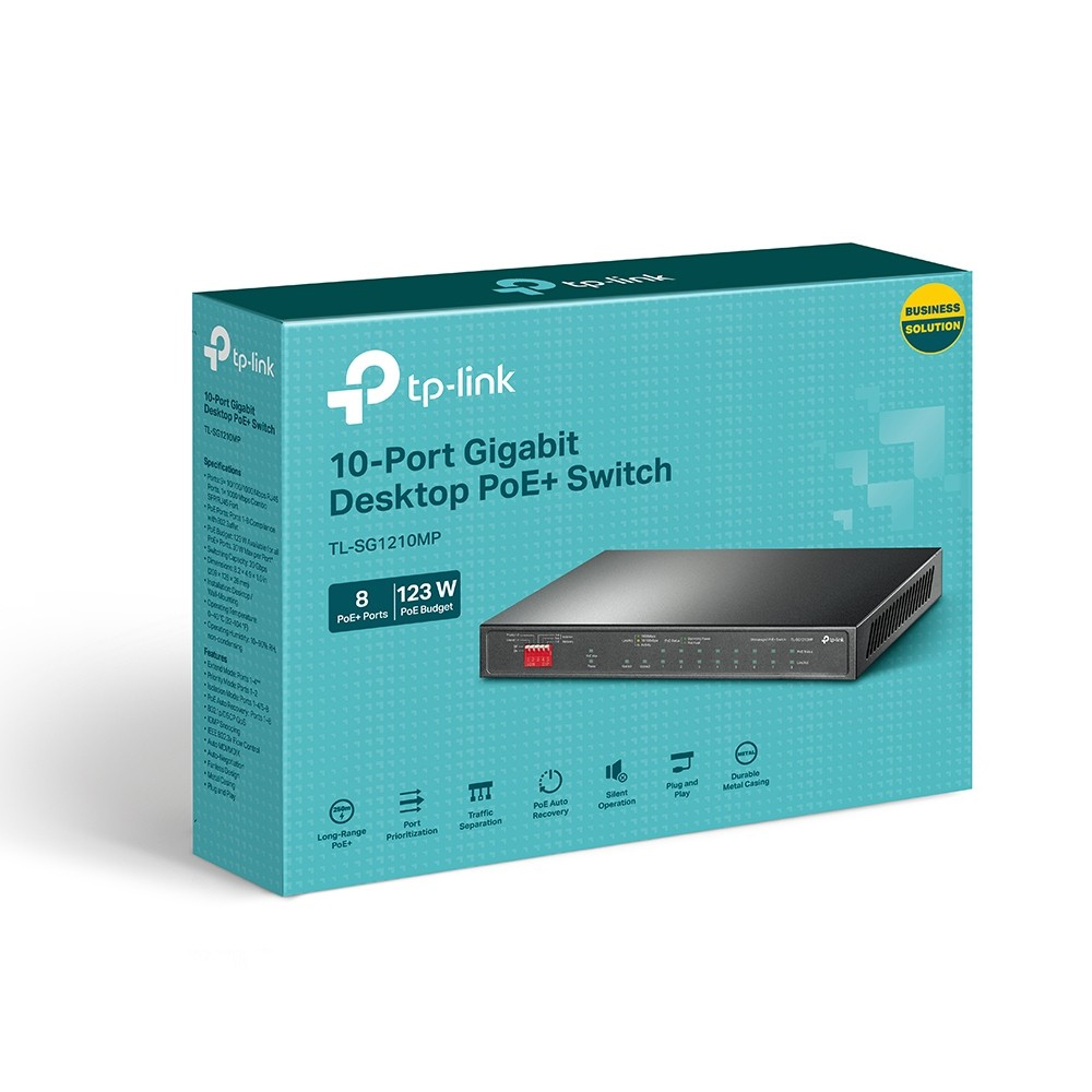 CONMUTADOR TP-LINK TL-SG1210MP V2 10 PUERTOS POE, ALTA VELOCIDAD - IDEAL PARA REDES EFICIENTES - 1
